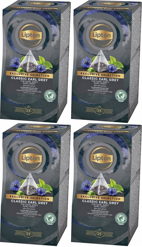 4x Herbata Earl Grey w piramidkach Lipton Classic Exclusive Selection, 25 sztuk x 1.8g