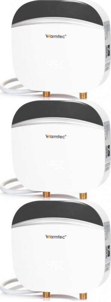 3x Przepływowy podgrzewacz wody Warmtec EcoSink+, elektryczny, 5.5 kW, biało-czarny