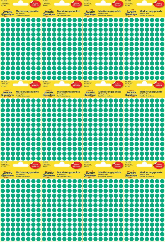 12x Etykiety oznaczeniowe Avery Zweckform, okrągłe, średnica 8mm, 416 sztuk, zielony