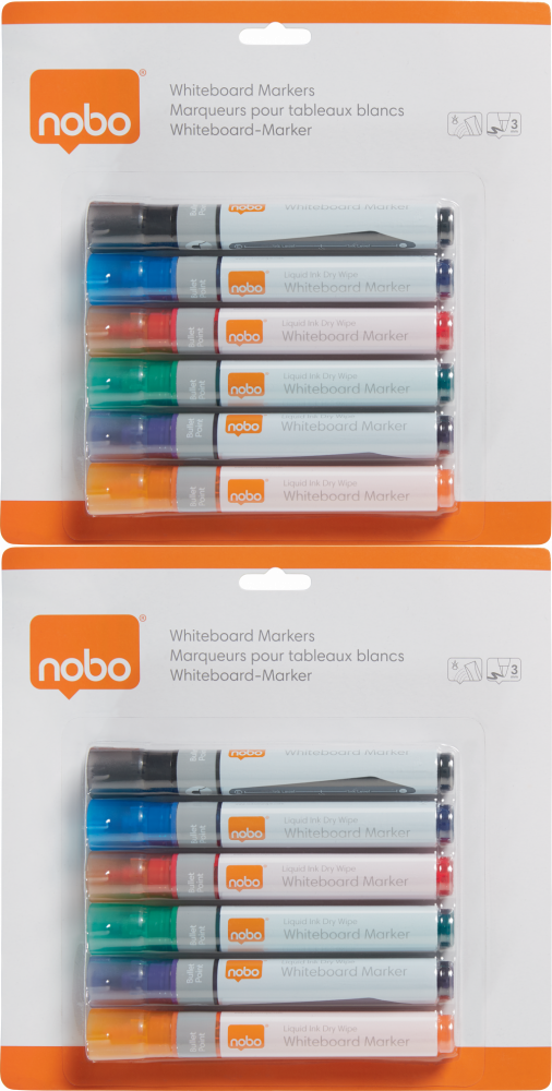 2x Marker suchościeralny Nobo Liquid Ink, okrągła, 6 sztuk, mix kolorów