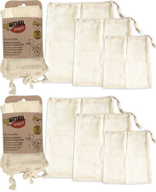 2x Woreczki bawełniane Eco Natural by York, do owoców i warzyw, 3 sztuki, kremowy