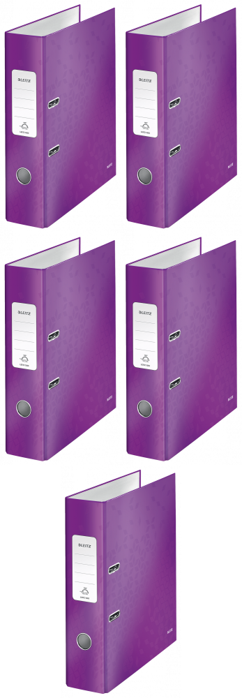 5x Segregator A4 Leitz Wow 180°, 80mm, do 600 kartek, fioletowy
