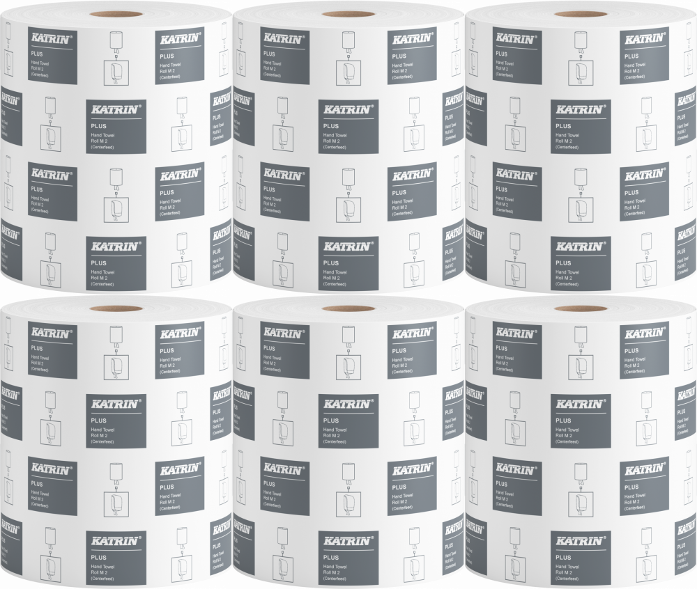 6x Ręcznik papierowy Katrin Plus M2, 2-warstwowy, w roli, 90m, biały