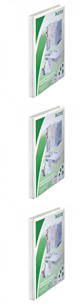 3x Segregator prezentacyjny Leitz A4+, szerokość grzbietu 30mm, do 100 kartek, 2 ringi, biały