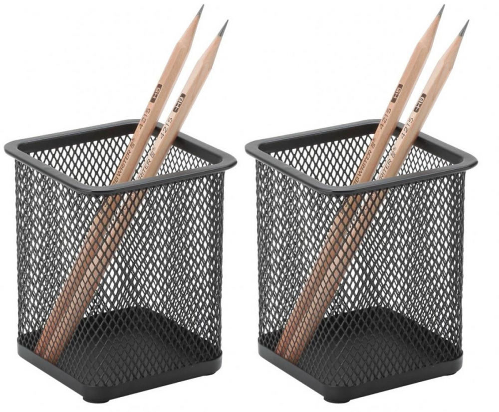 2x Kubek na długopisy Q-Connect Office Set, druciany, kwadrat, 80x80x100mm, czarny