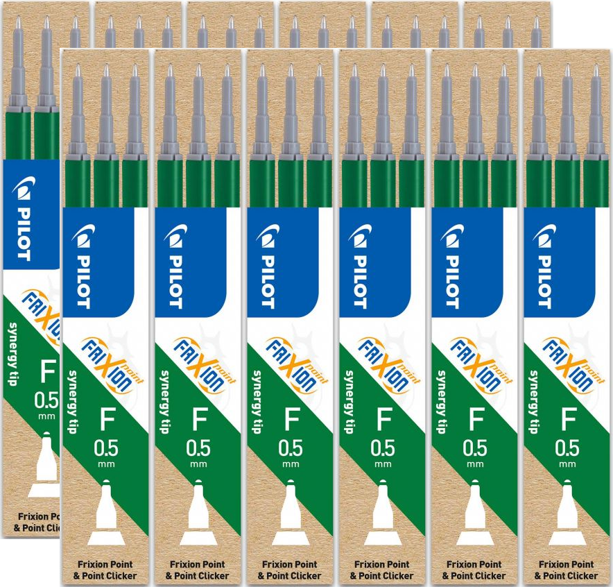 12x Wkład do cienkopisu wymazywalnego Pilot Frixion Point, 0.5mm, 3 sztuki, zielony