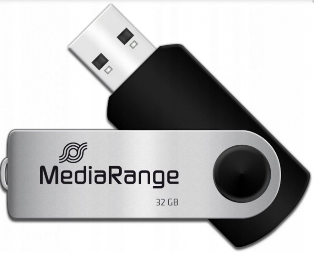 Pendrive MediaRange, 32GB, obracany, USB 2.0, srebrno-czarny