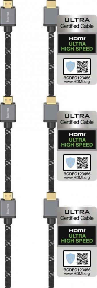 3x Kabel HDMI 2.1 Hama, Ultra High Speed 8K, 2m, szary