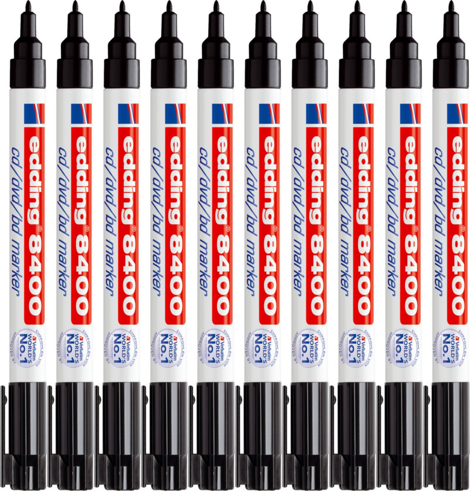 10x Marker do płyt CD i DVD edding 8400, okrągła, 0.5-1 mm, czarny