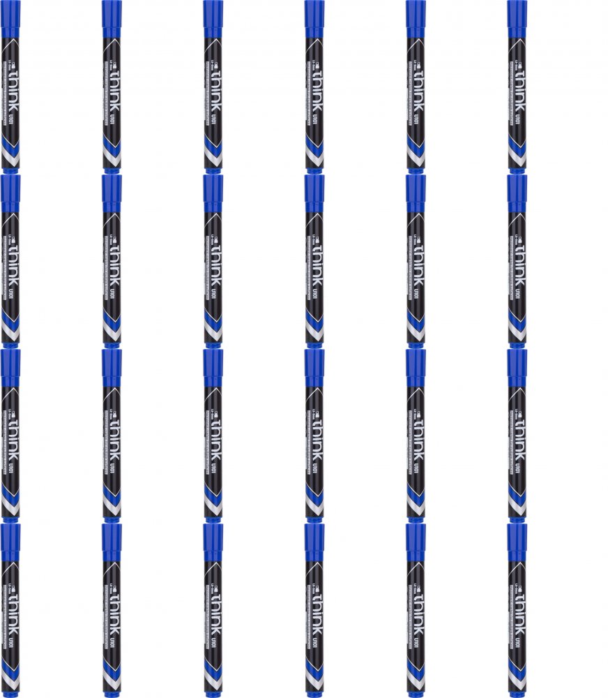 24x Marker permanentny Deli Think U101, ścięta, 1.5-5mm, niebieski