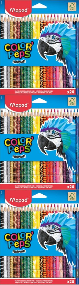3x Kredki ołówkowe trójkątne Maped Color'Peps Animals, 24 sztuki, mix kolorów