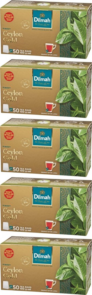 5x Herbata czarna w torebkach Dilmah Ceylon Gold, ekspresowa, 50 sztuk x 2g