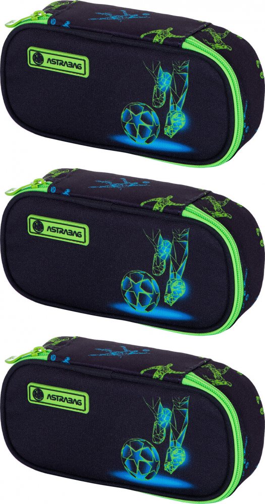 3x Piórnik saszetka Astra Astrabag AC6 Football Motion, bez wyposażenia, 22x9x5cm, czarno-zielony