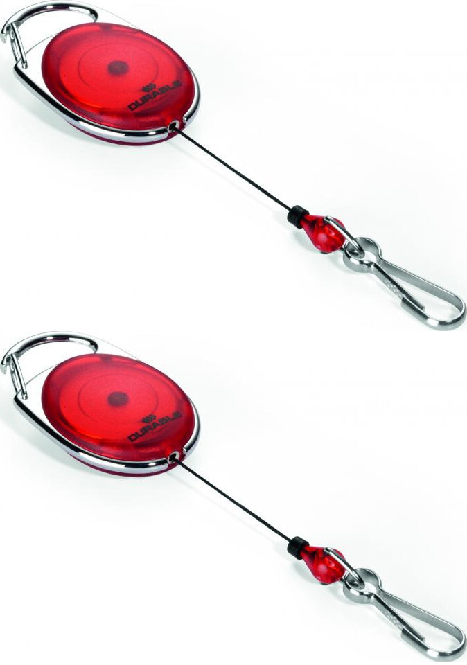 2x Mechanizm ściągający Durable Jojo Style, metalowe zapięcie - karabińczyk, linka 80cm, czerwony