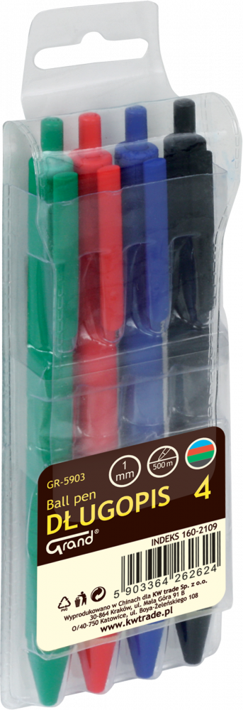 Długopis automatyczny Grand GR 5903, 1mm, 4 sztuki, mix kolorów