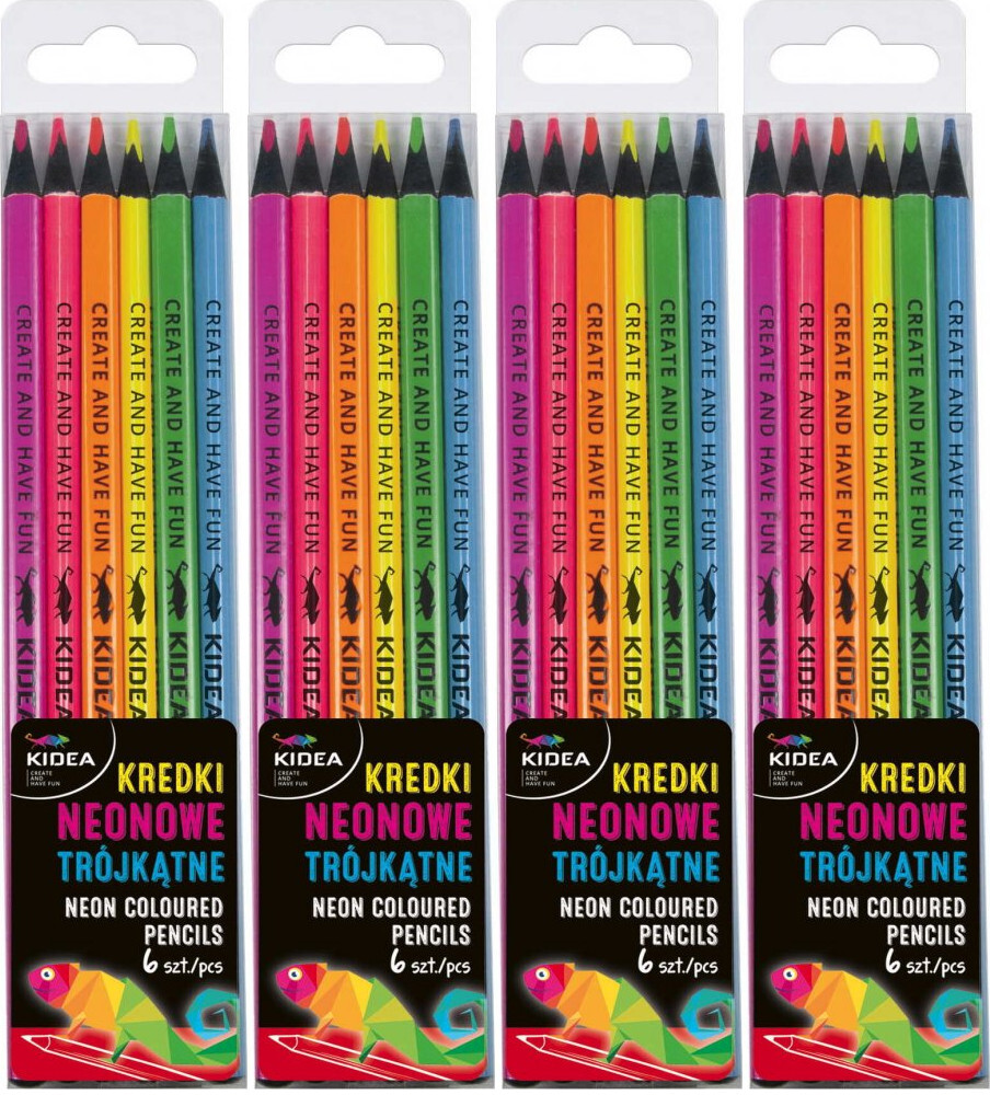 4x Kredki ołówkowe Kidea, trójkątne, 6 sztuk, mix kolorów neonowych