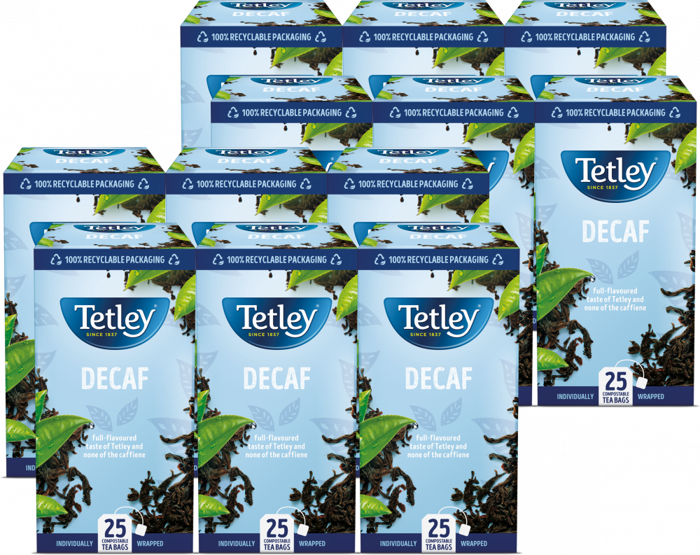 12x Herbata czarna bezkofeinowa w kopertach Tetley Decaf S&T, 25 sztuk x 2g