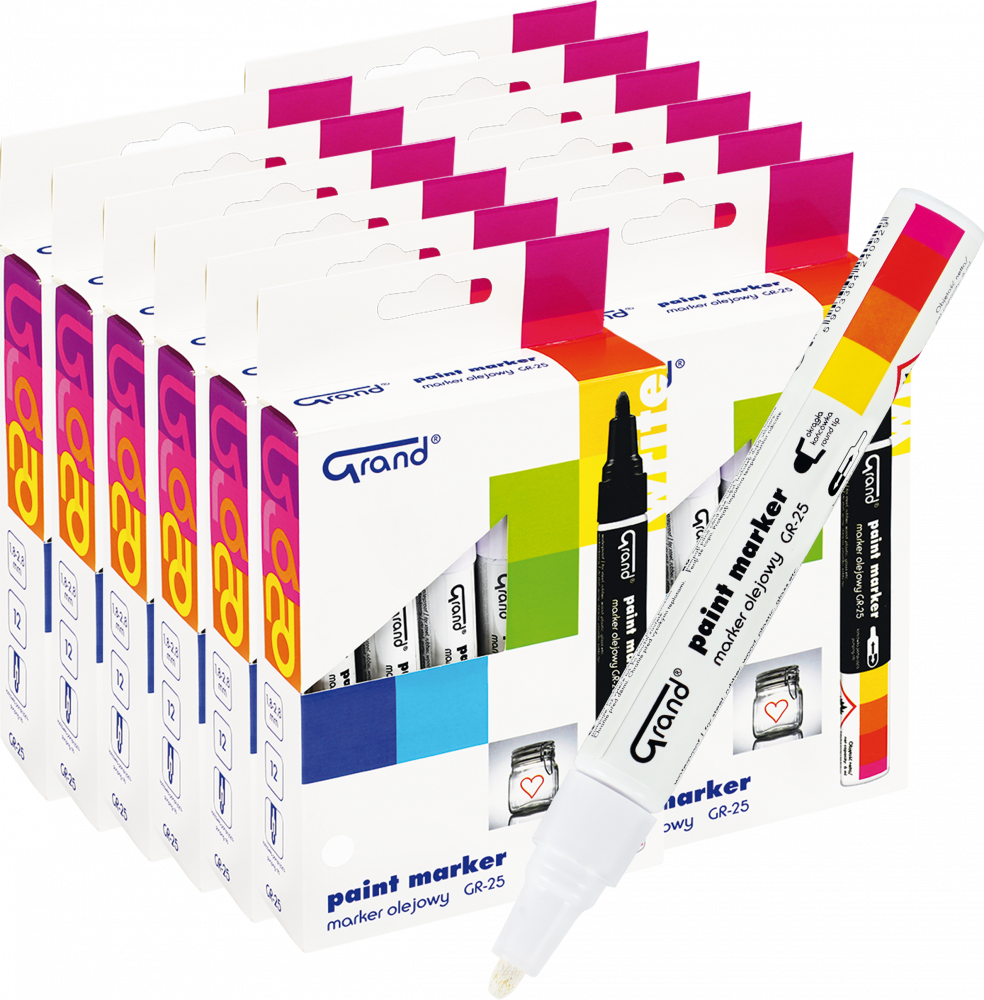 144x Marker olejowy Grand, GR-25, okrągła, 1.8mm, biały