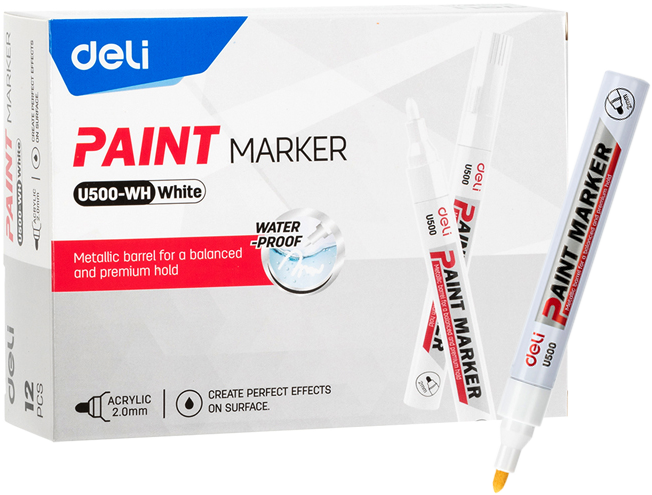 12x Marker olejowy Deli, okrągła, 2mm, biały