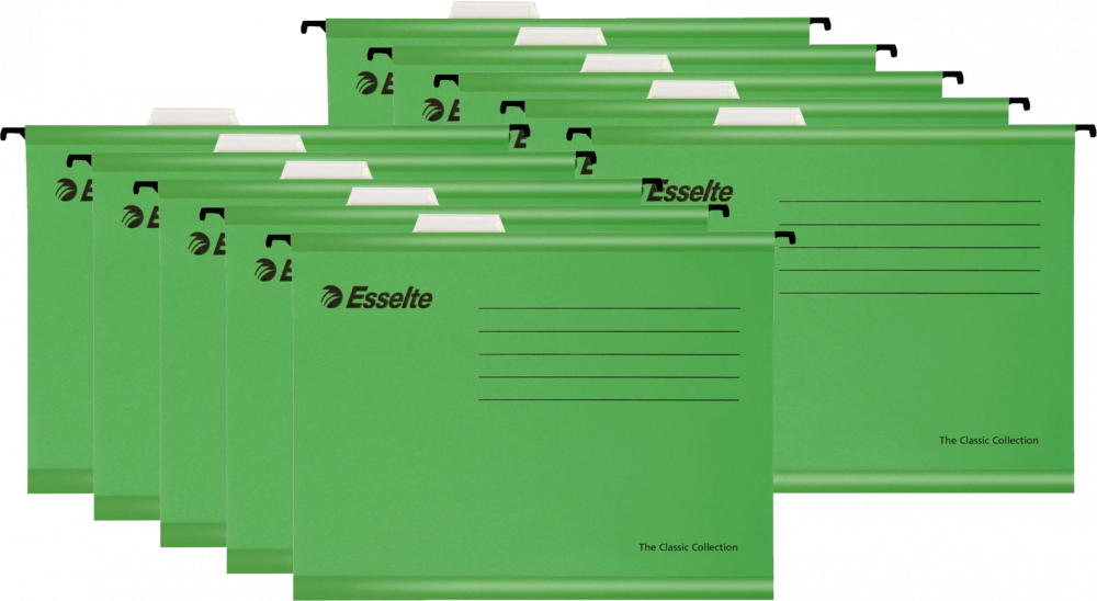 10x teczka zawieszana kartonowa Esselte Classic, A4, 345x240mm, 210g/m2, zielony