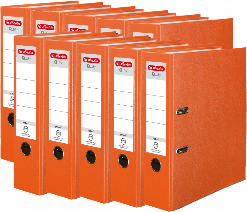 10x Segregator A4 Herlitz Q.file, 80mm, pomarańczowy