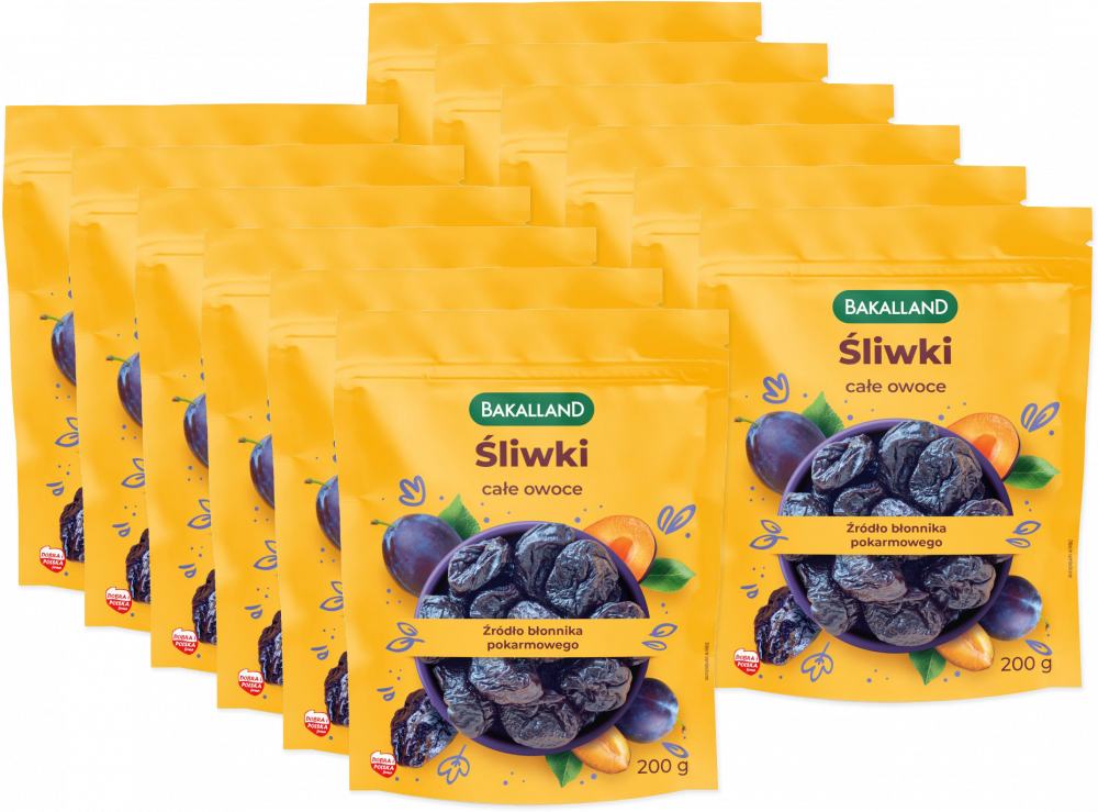 12x Śliwki suszone całe owoce Bakalland, 200g