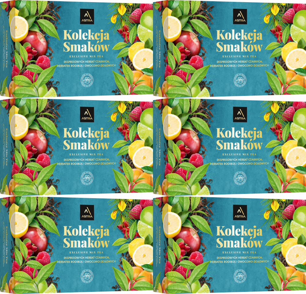 6x Zestaw herbat w torebkach Astra Kolekcja smaków, 8 smaków, 54 sztuki x 2g/1.5g
