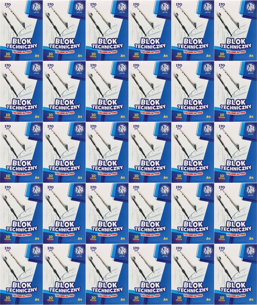 50x Blok techniczny Astra, A4, 10 kartek, biały