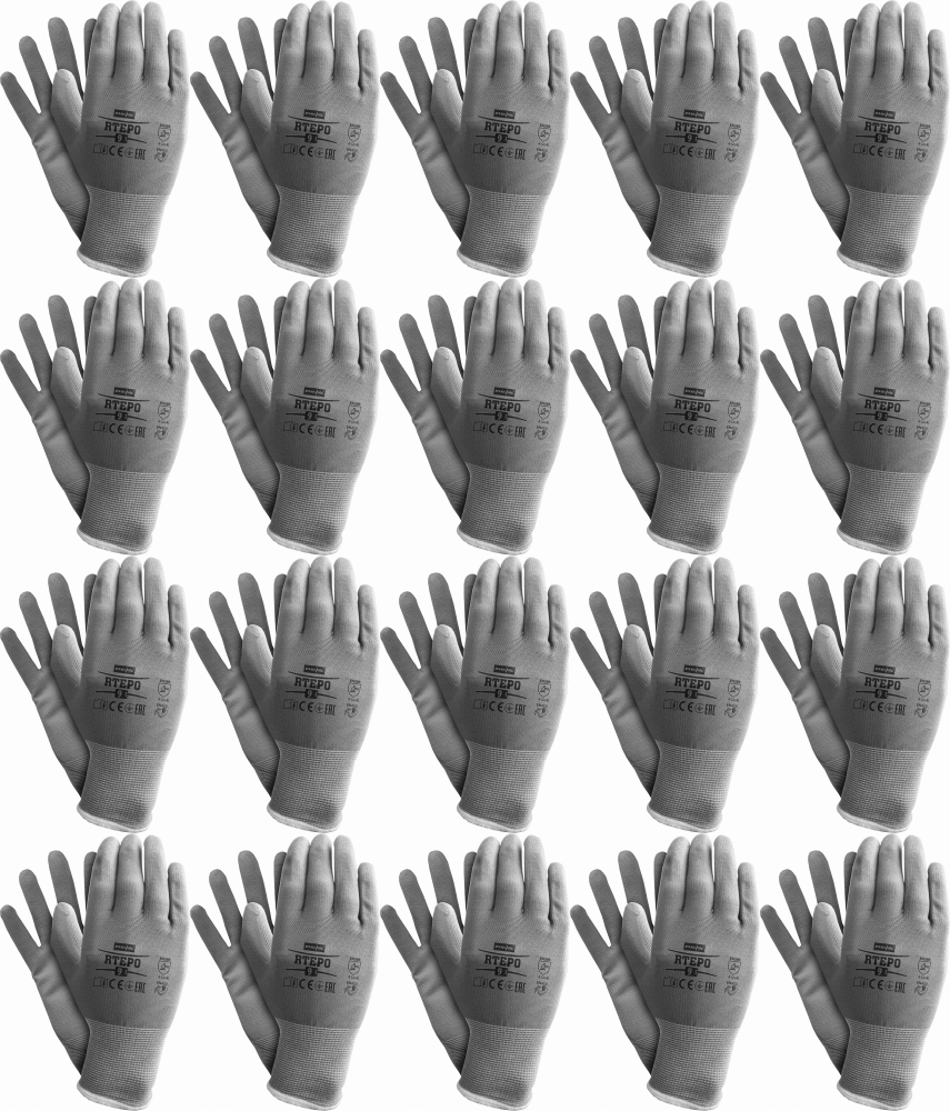 20x Rękawice robocze Reis Rtepo SS, powlekane, rozmiar 9, szary