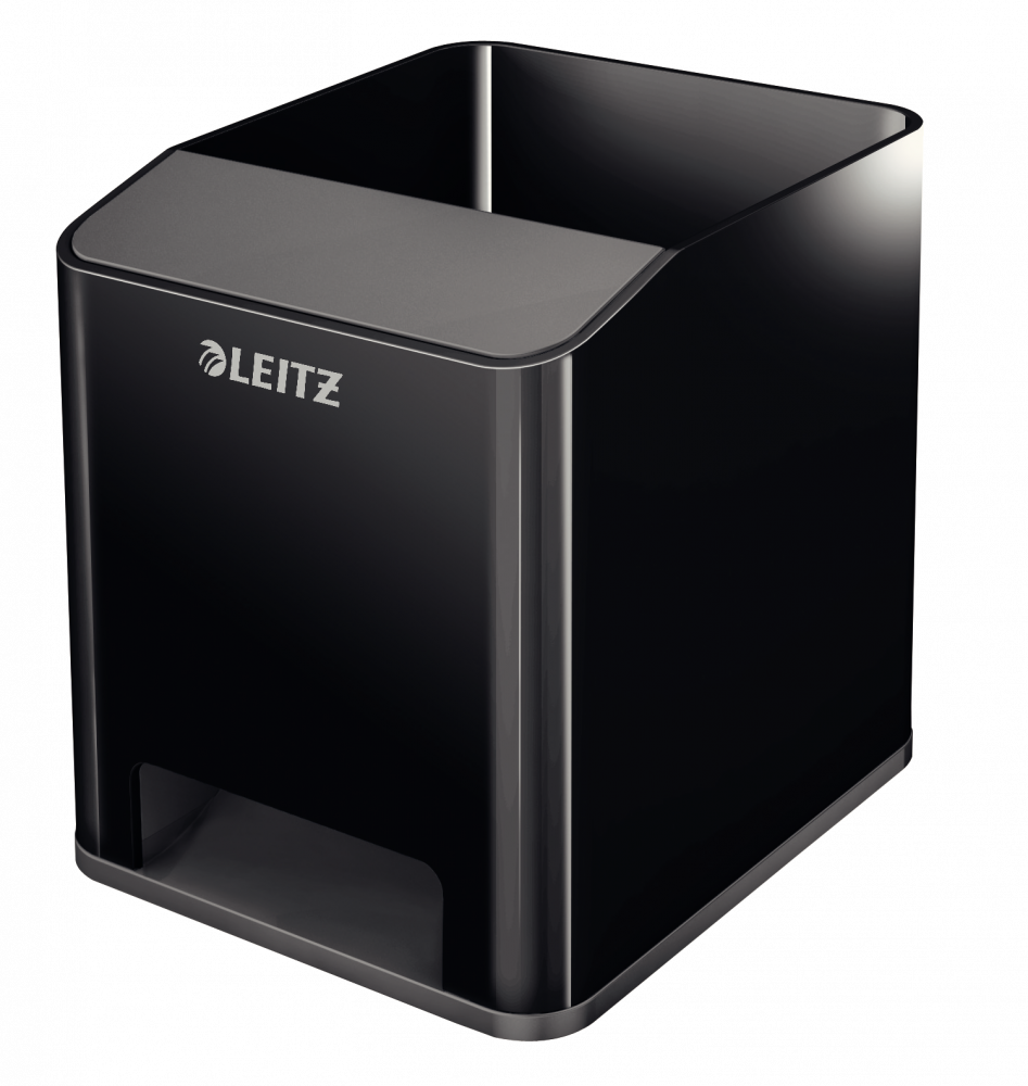 Kubek na długopisy Leitz WOW, ze wzmacniaczem dźwięku, 90x100x101mm, czarny