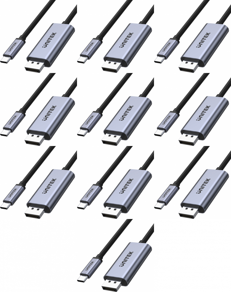 10x Adapter Unitek V1409A, USB-C na DP 1.2, 1.8m, szary
