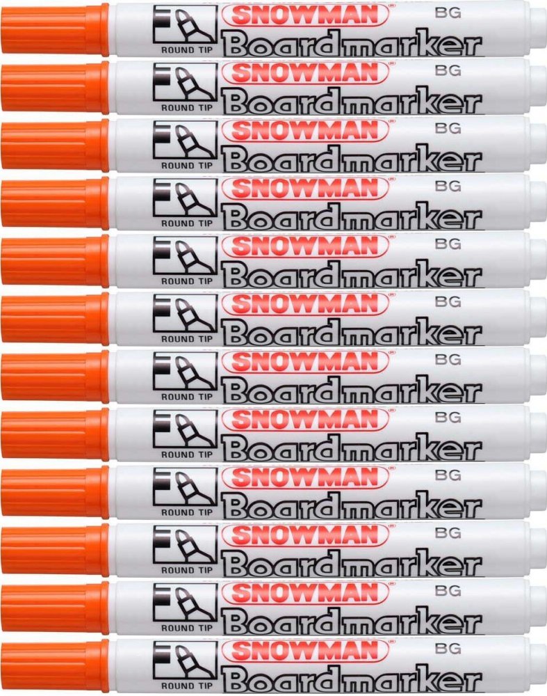 12x Marker suchościeralny Snowman Boardmarker, okrągła, 1.5-3mm, pomarańczowy