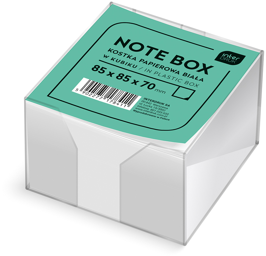 Pojemnik z białymi karteczkami Interdruk, 85x85x70mm, 700 karteczek, biały