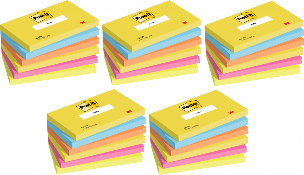5x Karteczki samoprzylepne Post-it Paleta Energetyczna, 76x127mm, 6x100 karteczek, mix kolorów