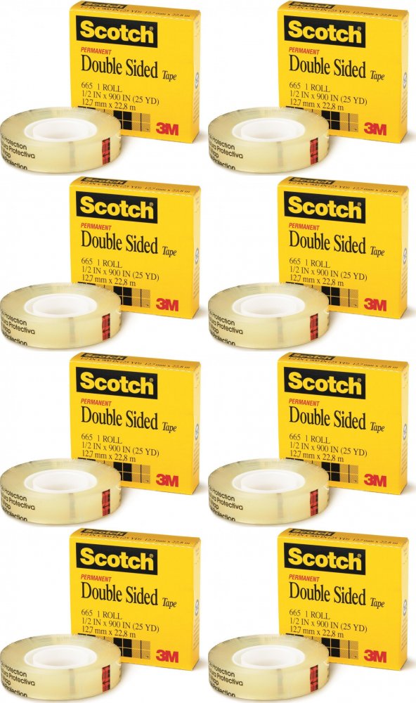 8x Taśma dwustronna Scotch 665, 12mm x 22.8m, przezroczysty