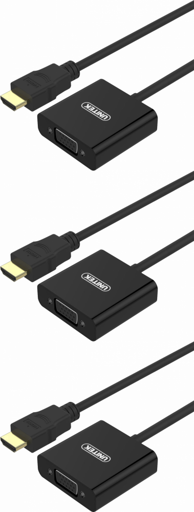3x Adapter Unitek Y-6333, HDMI do VGA + audio, czarny