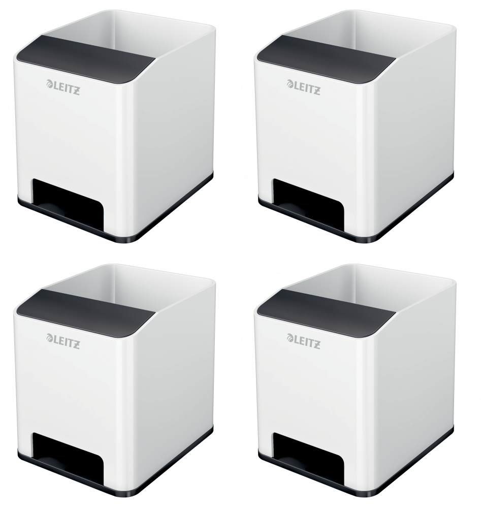 4x Kubek na długopisy Leitz Wow, ze wzmacniaczem dźwięku, 90x100x101mm, dwukolorowy, biało-czarny