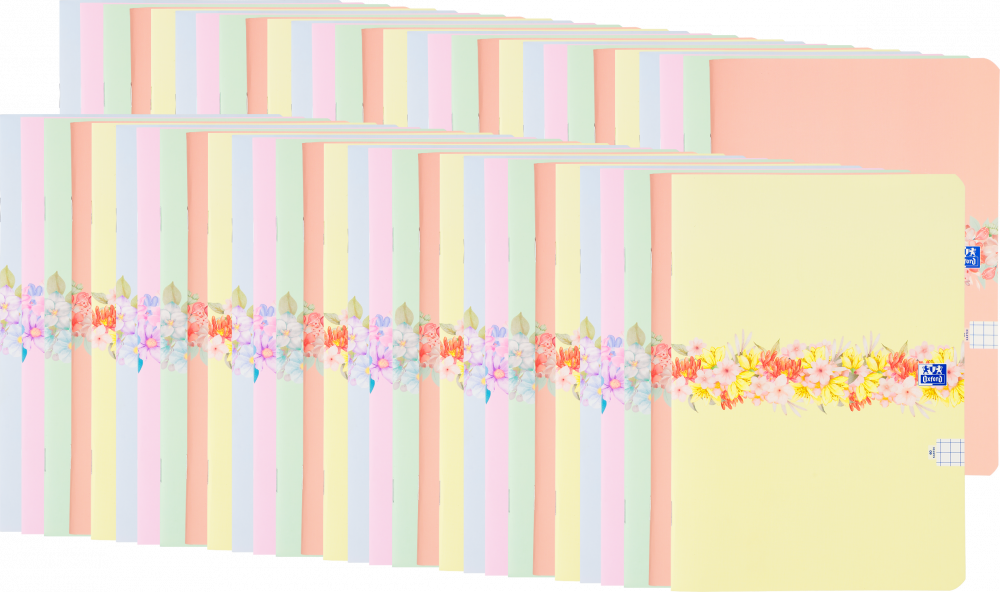 80x Zeszyt w kratkę Oxford Flowers, A5, miękka oprawa, 60 kartek, mix wzorów