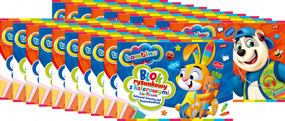 20x Blok rysunkowy Bambino Zwierzaki Uczniaki, A4, 16 kartek, kolorowy