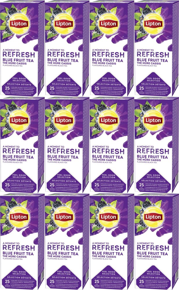 12x Herbata czarna smakowa w kopertach Lipton Classic, owoce jagodowe, 25 sztuk x 1.6g