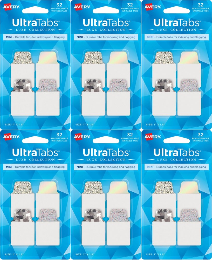 6x Zakładki samoprzylepne Avery Zweckform Ultra Tabs 74178, indeksujące, folia, 25.4 x 38.1mm, 32 sztuki, srebrny holograficzny