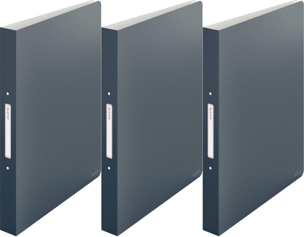 3x Segregator Leitz Cosy, A4, szerokość grzbietu 32mm, do 190 kartek, 2 ringi, szary