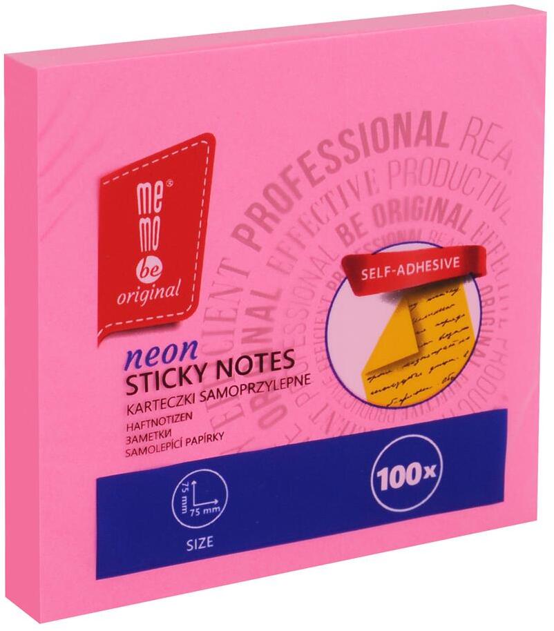 Karteczki samoprzylepne MemoBe, 75x75mm, 100 karteczek, neonowy różowy