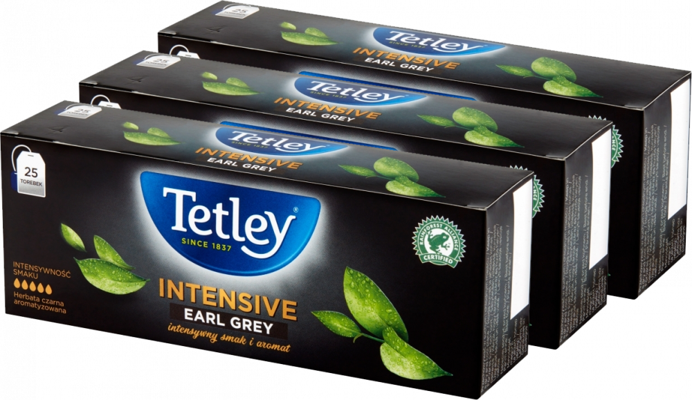 3x Herbata Earl Grey Tetley Intensive, 25 sztuk x 2g