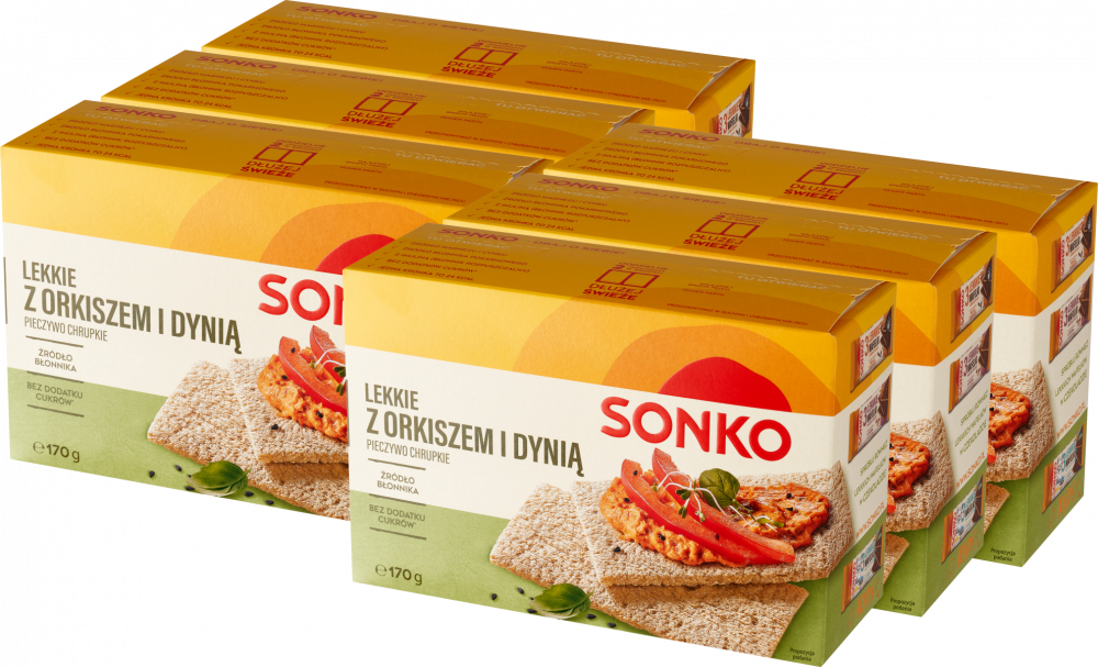 6x Pieczywo lekkie Sonko, z orkiszem i dynią, 170g
