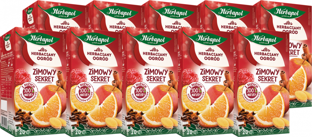 10x Herbata owocowo-ziołowa w torebkach Herbapol Herbaciany Ogród Zimowy Sekret, cytrusowy, 20 sztuk x 3g