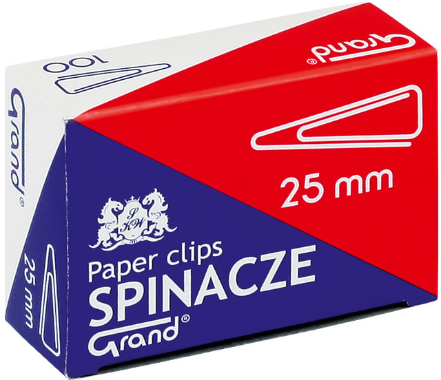 Spinacze Grand, trójkątne, 25 mm, 100 sztuk, srebrny