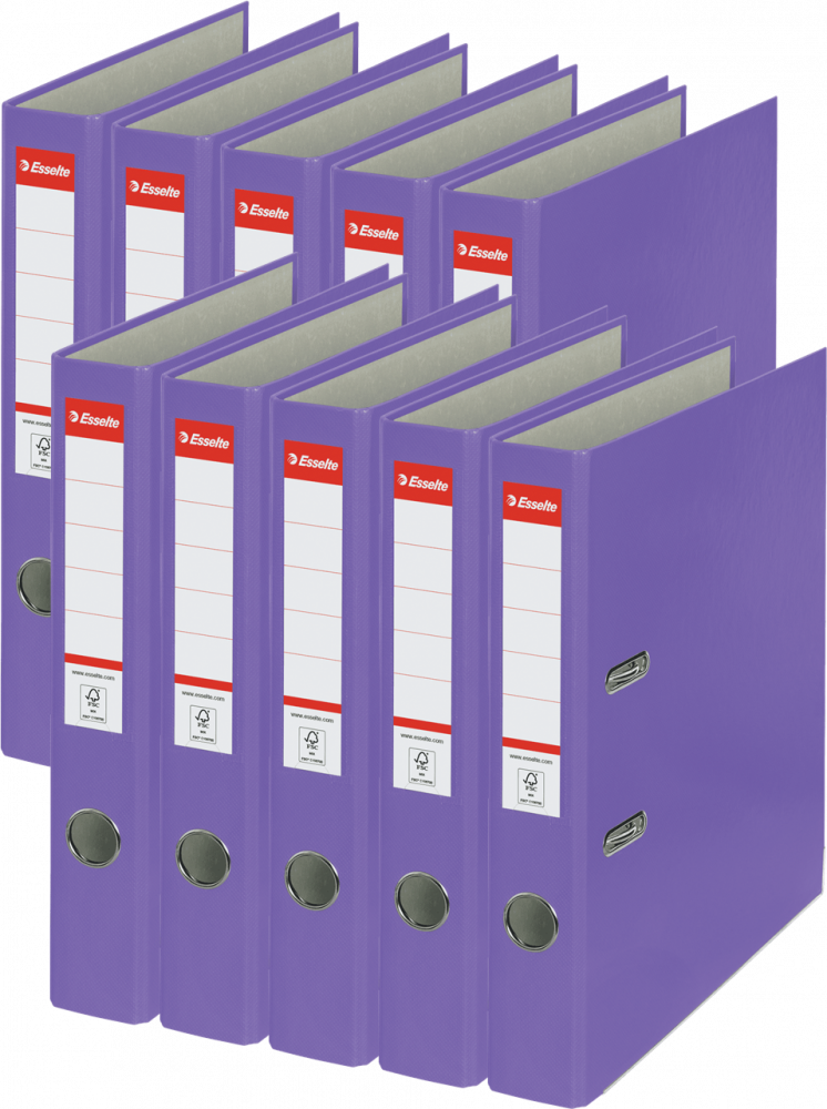 10x Segregator A4 Esselte, 50mm, do 350 kartek, ekonomiczny, fioletowy