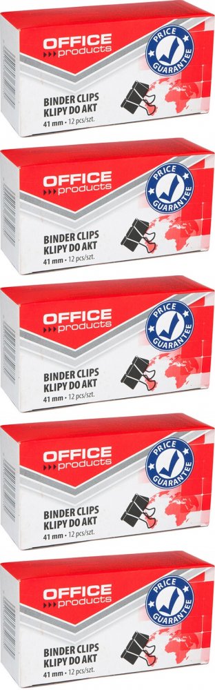 5x Klip biurowy Office Products, 41mm, 12 sztuk, czarny