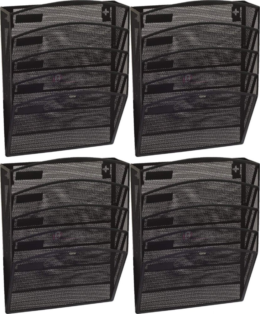 4x Pojemnik na dokumenty Grand, 5 kieszeni, druciany, czarny